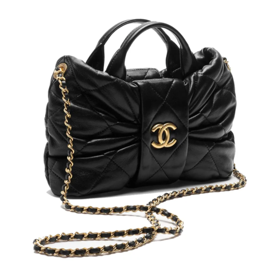 Túi Đeo Chéo Nữ Chanel Mini Bow Bag Shiny Lambskin &amp; Gold Plated Metal Black Màu Đen