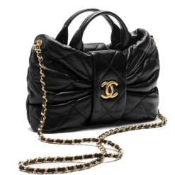 Túi Đeo Chéo Nữ Chanel Mini Bow Bag Shiny Lambskin &amp; Gold Plated Metal Black Màu Đen