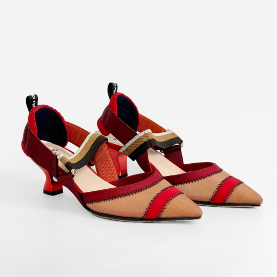 Fendi Colorblock Stripe Kitten Heel Slingback Pump