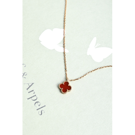 Van Cleef and Arpels Sweet Alhambra Pendant Necklace Carnelian Red Rose Gold