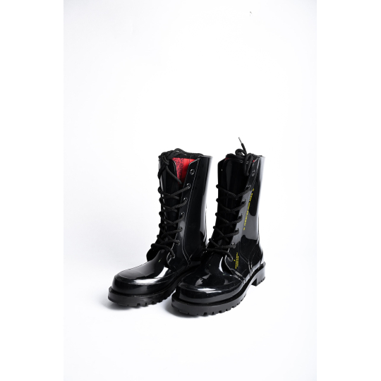 Patent Leather Lace Up Combat Boot Black