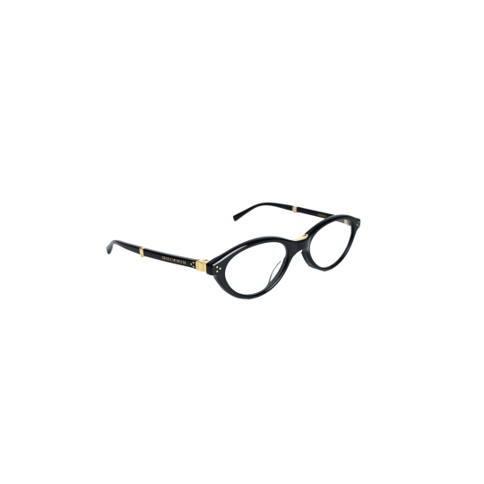 Oval Eyeglasses Frame Black Acetate with Gold Accents and Round Leather Zip Case