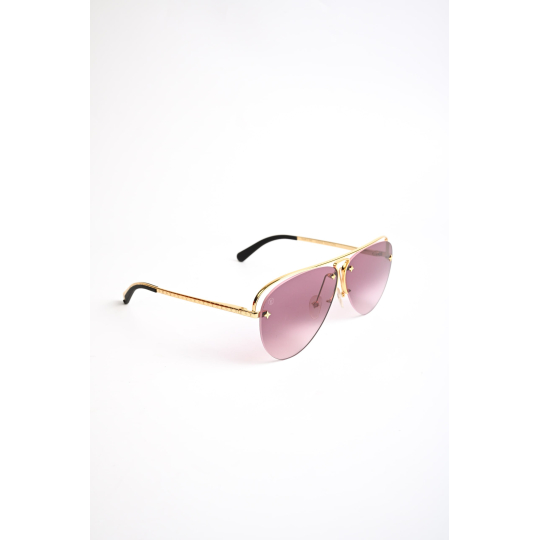 Gold Tone Rimless Aviator Sunglasses with Pink Gradient Lenses