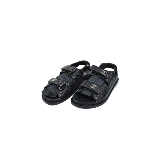 Chanel Dad Sandals Black Quilted Lambskin