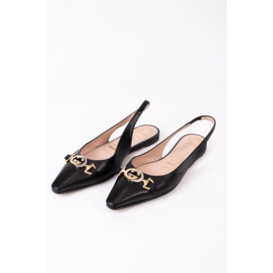 Gucci Zumi Slingback Flat Black Leather
