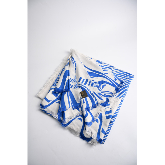 Louis Vuitton Monogram Jacquard Shawl Blue and White Silk Wool Blend Scarf
