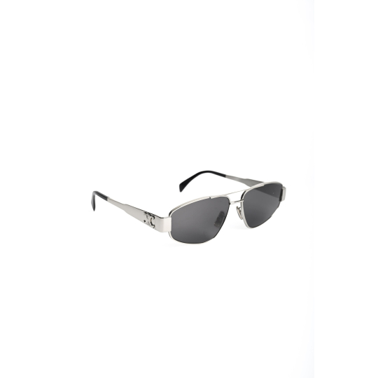 Fendi Rectangular Pilot Sunglasses Silver Tone Metal with Grey Lenses