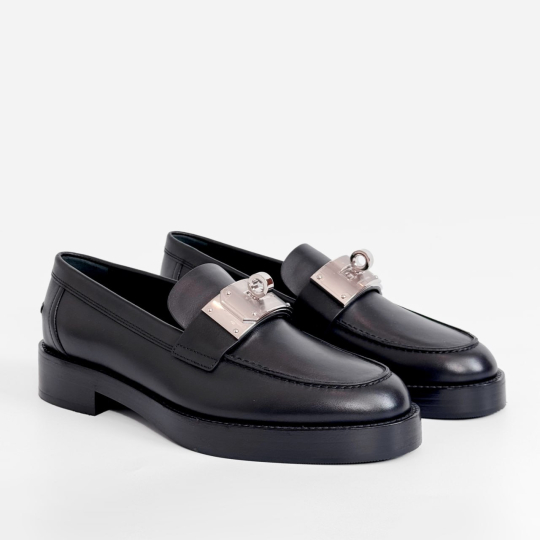 Louis Vuitton Silver Plaque Chunky Sole Loafer Black Leather