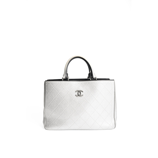 Chanel Neo Executive Shopping Tote Caviar Silver White