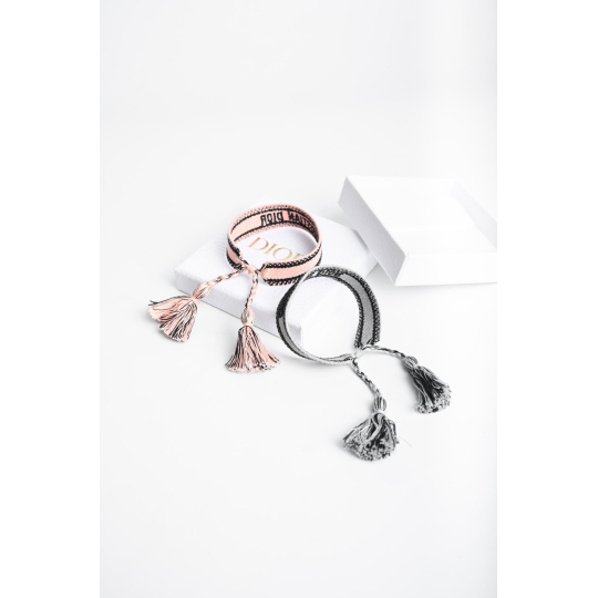 Dior JAdior Woven Friendship Bracelet Set Pink and Black Cotton with Tassels