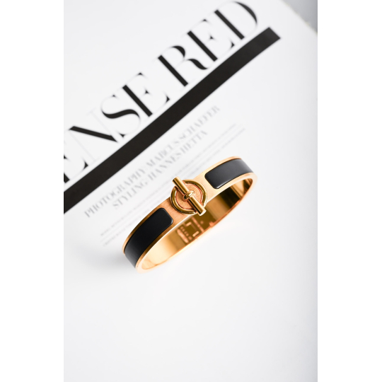 Hermes Clic H Enamel Bangle Bracelet Black with Gold Hardware