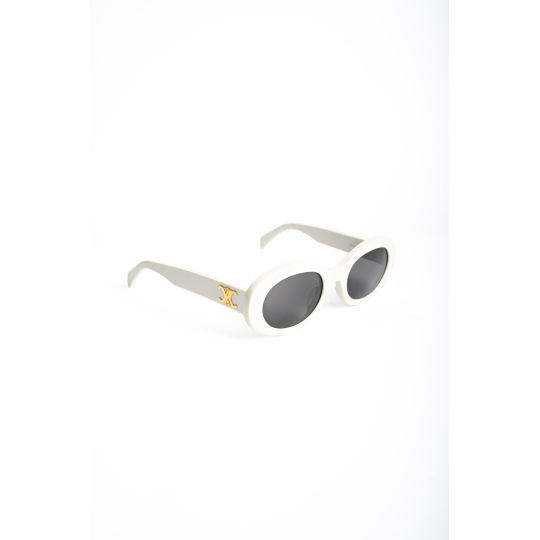 Celine Triomphe Oval Sunglasses Ivory White Acetate with Gold Hardware