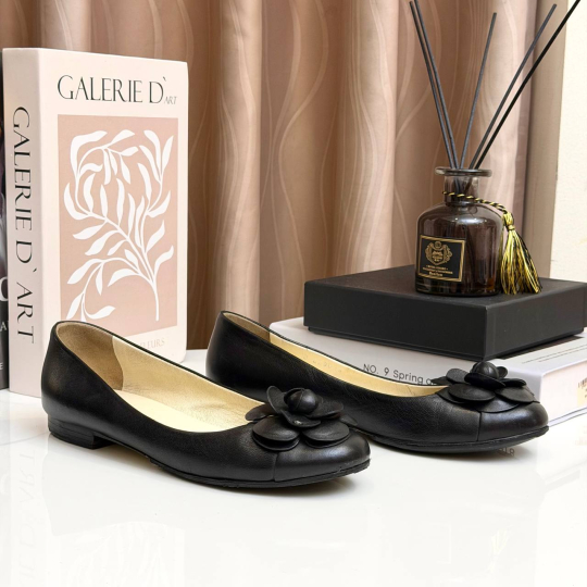 Chanel Camellia Flower Ballerina Flat Black Lambskin
