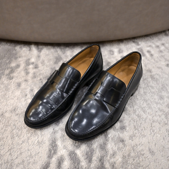 Hermes Penny Loafer Black Leather Woven Strap