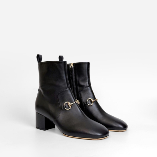 Gucci Horsebit Ankle Boot Black Leather Gold Buckle