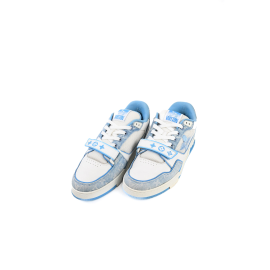 Louis Vuitton LV Trainer Low Top Sneaker Light Blue Monogram Denim and White Leather