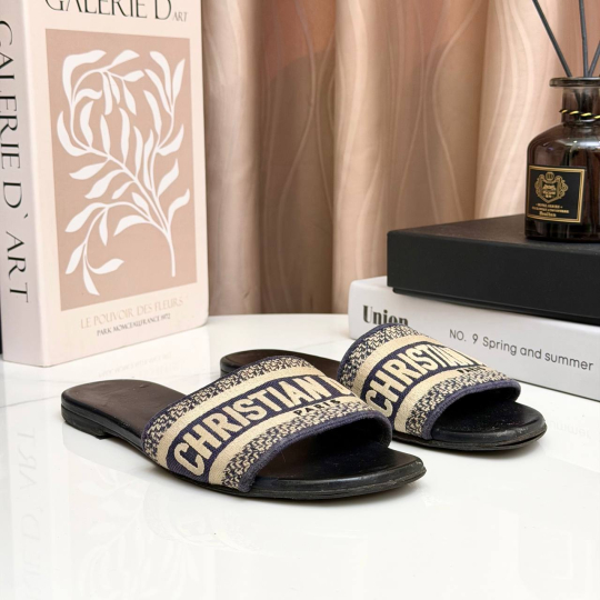 Dior Oblique Jacquard Slide Sandal Navy Beige