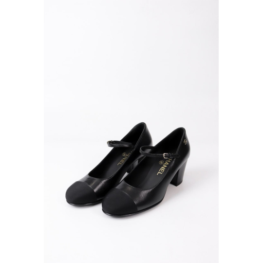 Chanel Mary Jane Block Heel Black Leather