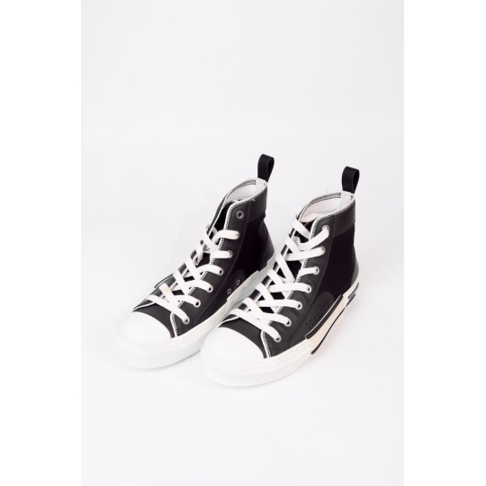 Dior B23 High Top Sneaker Black Leather White Sole