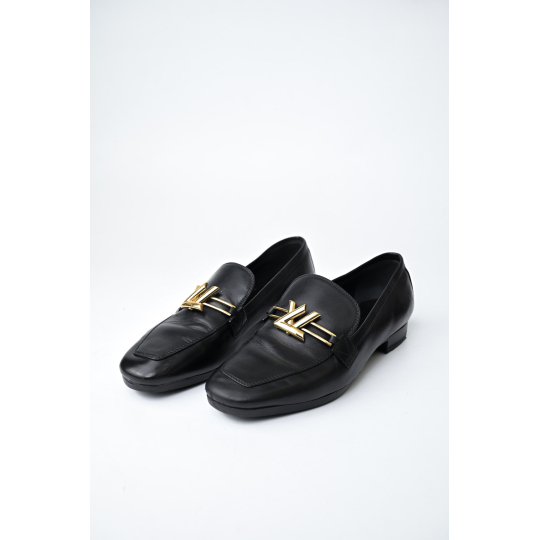 Louis Vuitton Loafer Black Leather LV Initials Hardware