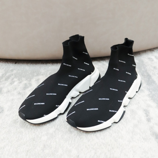 Balenciaga Speed Sock Sneaker Black Allover Logo