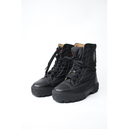 Chanel Lace Up Combat Boot Black Quilted