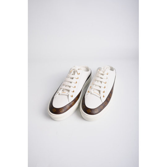 Louis Vuitton Stellar Sneaker Mule White Leather Monogram Canvas