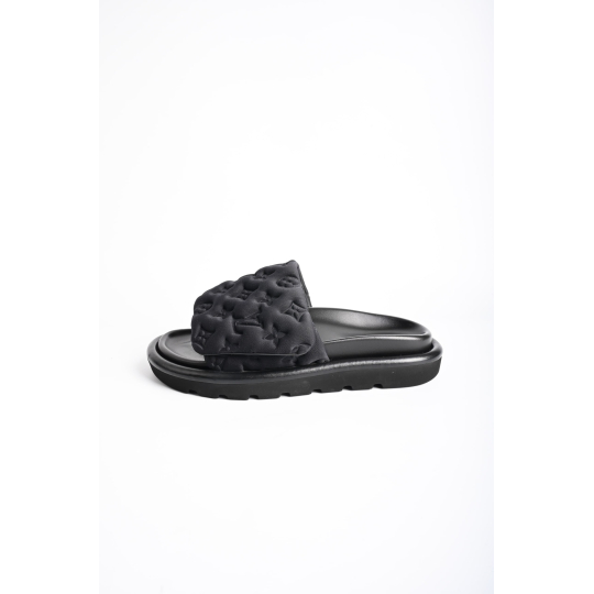Louis Vuitton Monogram Embossed Padded Slide Black Leather