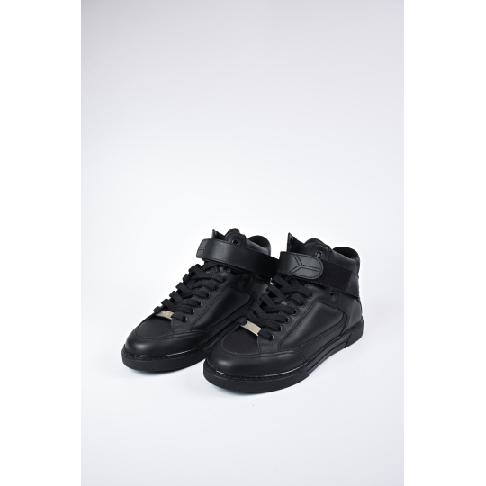 Saint Laurent High Top Sneaker Black Leather Velcro Strap