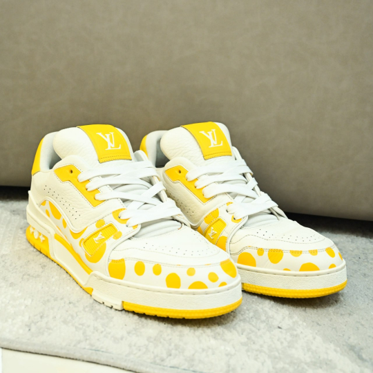 Louis Vuitton Trainer Sneaker White Yellow Polka Dot