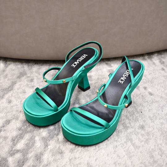 Versace Strappy Platform Sandal Green Satin