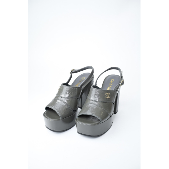 Chanel Platform Sandal Grey Patent Leather