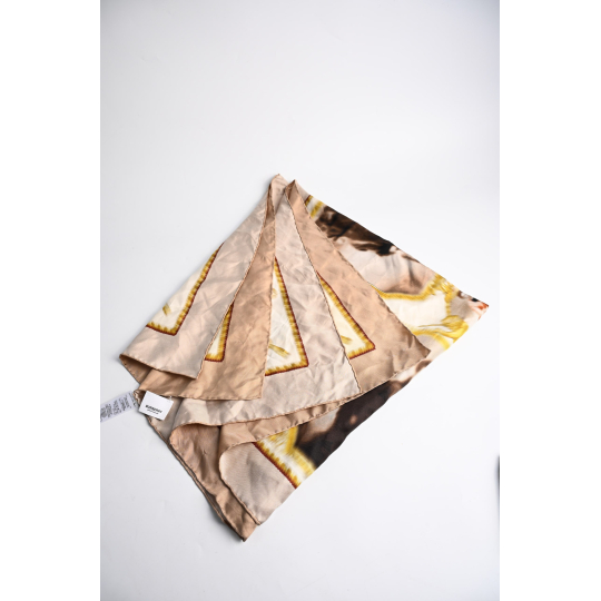 Burberry Printed Silk Square Scarf Beige Brown and Yellow Foulard