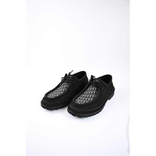 Dior Oblique Panel Lace Up Derby Black Leather and Jacquard