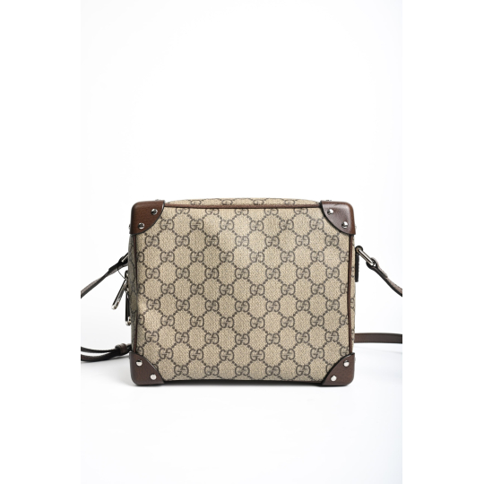 Gucci GG Supreme Soft Trunk Box Crossbody Beige Ebony Canvas