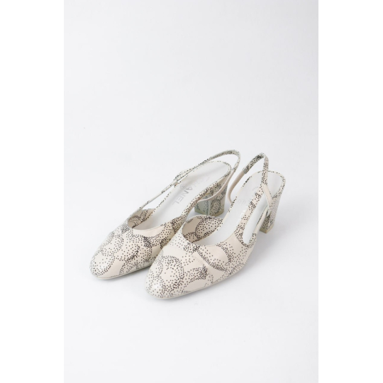 Chanel Slingback Pump Ivory Printed Fabric Camellia Motif