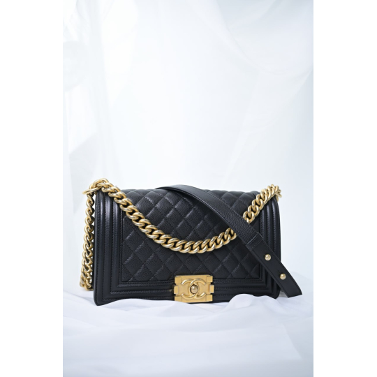 Chanel Boy Bag Medium Black Caviar Leather Gold Hardware