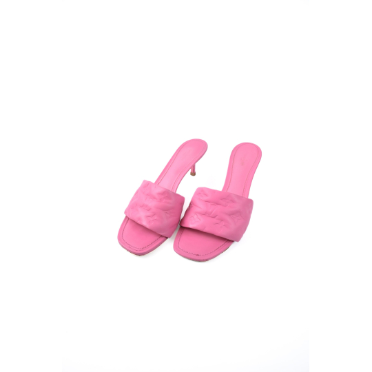 Padded Wide Strap Kitten Heel Mule Pink Leather