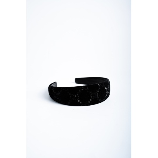 Gucci Black GG Velvet Padded Headband with Leather Lining