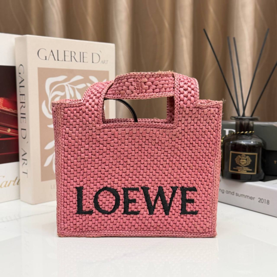 Loewe Anagram Basket Tote Small Pink Raffia