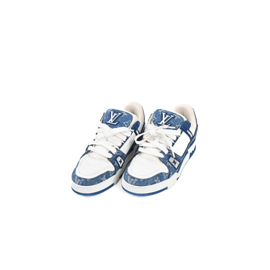 Louis Vuitton LV Trainer Low Top Sneaker Blue Monogram Denim and White Leather