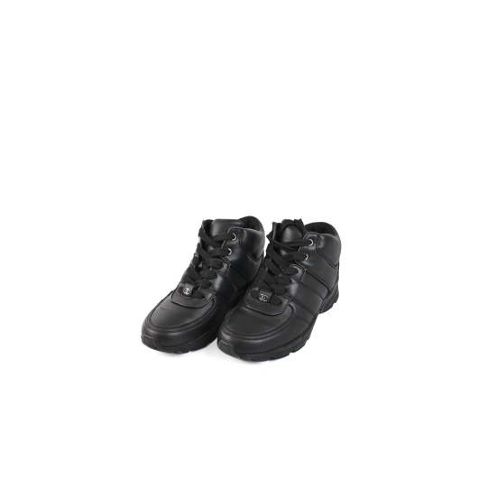Chanel High Top Sneaker Black Leather with CC Logo Sole