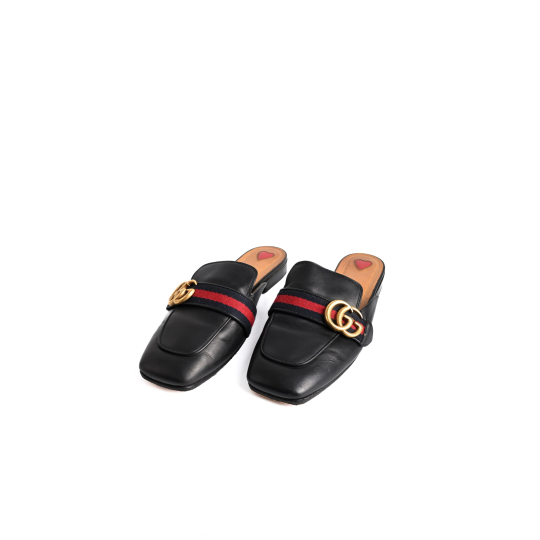Gucci Princetown Web Stripe Slipper Black Leather