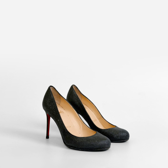 Black Glitter Pointed Toe Stiletto Pump Red Sole