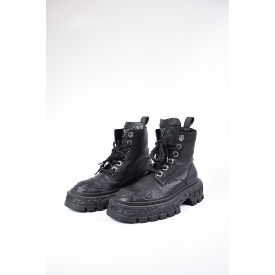 Louis Vuitton Monogram Embossed Lace Up Ranger Boot Black Leather