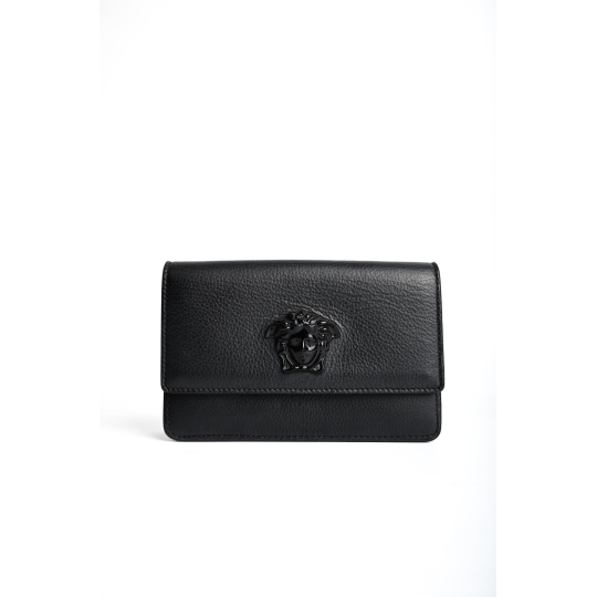 Versace La Medusa Wallet on Chain Black Calfskin Leather