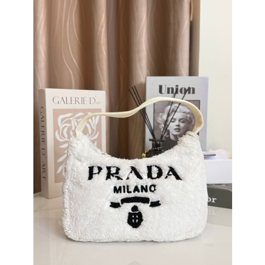 Prada Re-Edition 2000 Mini Hobo White Terry Cloth