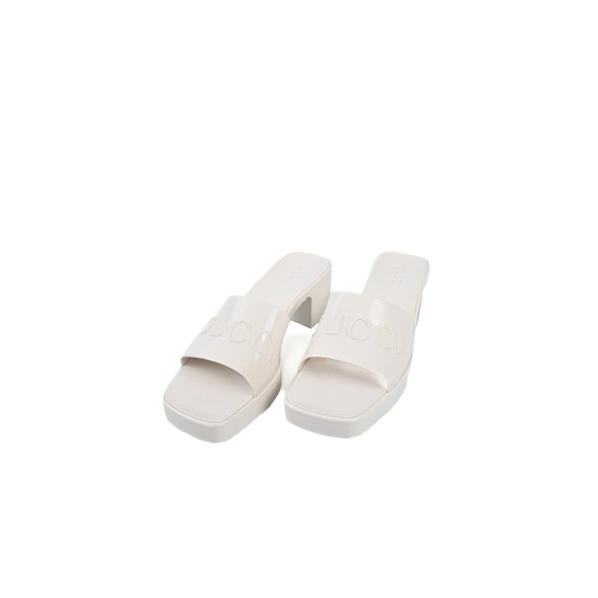 Gucci Logo Embossed Platform Slide Sandal Ivory Rubber