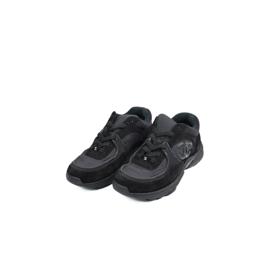 Chanel CC Logo Trainer Black Suede and Mesh