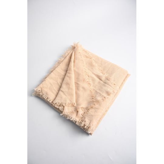 Gucci Beige Wool Blend Scarf with Tonal Logo Pattern and Fringe Edges